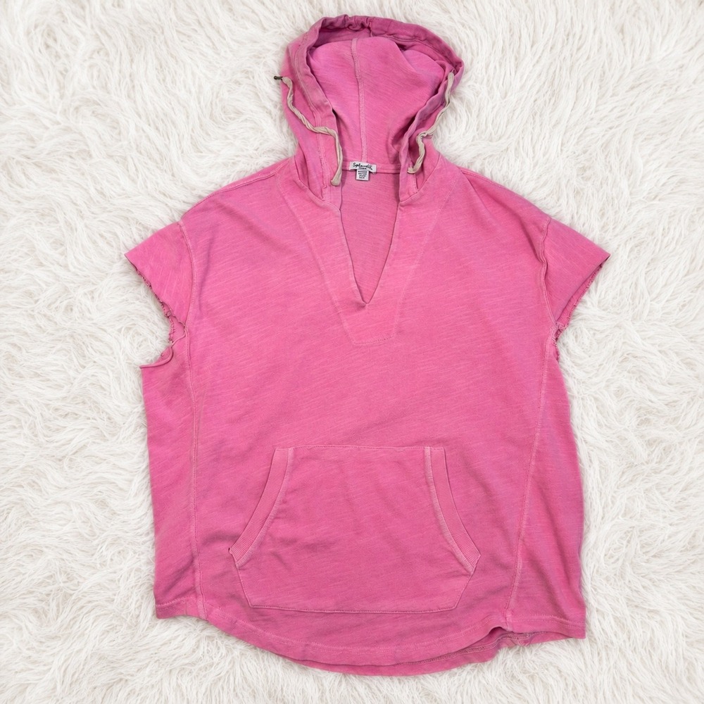 Splendid Beach Cover Up Womens XS Pink Hooded Cotton Oversized Short Sleev - Picture 7 of 11